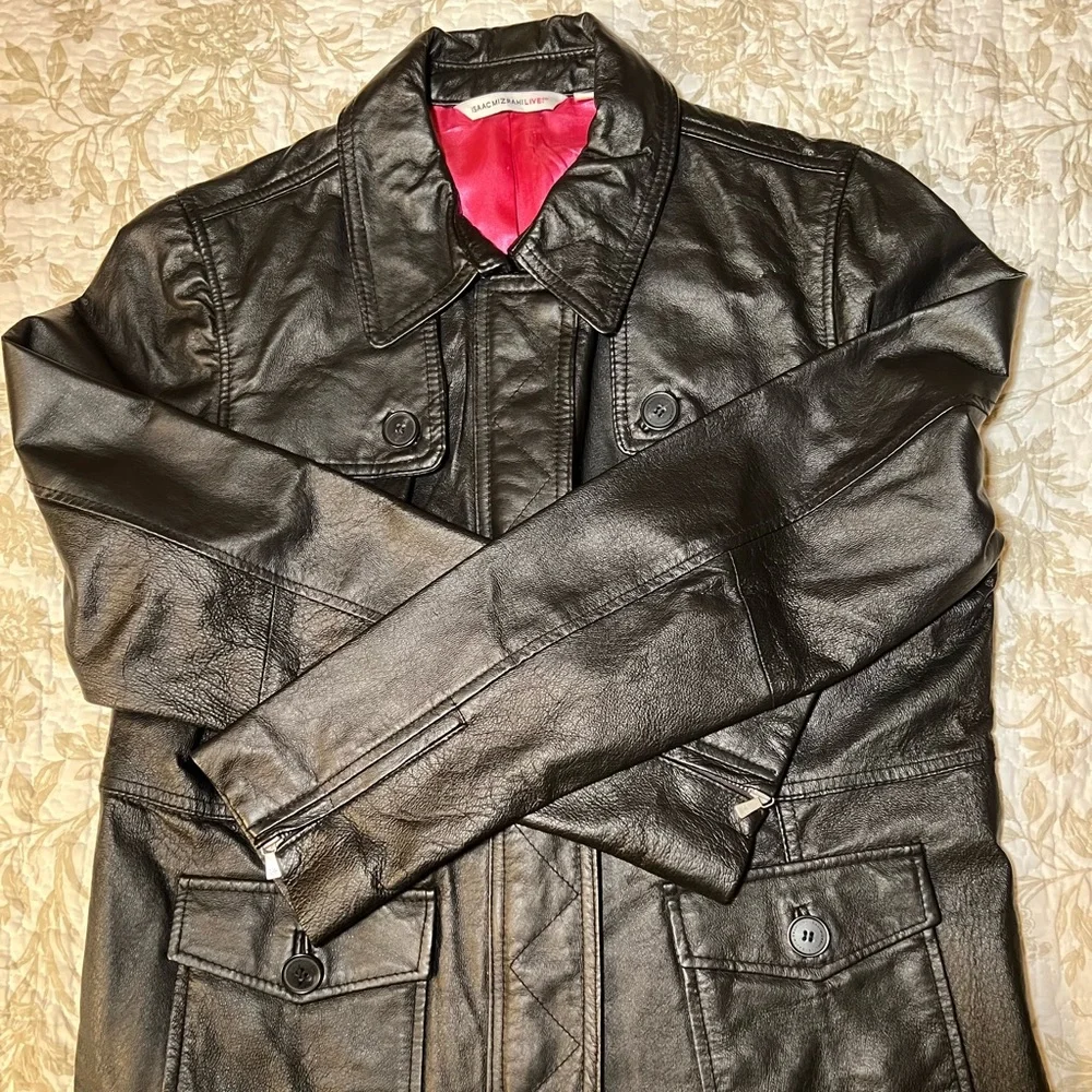 Isaac Mizrahi Live! Black Leather Coat Jacket, size medium Retro Indie Grunge - Picture 4 of 13